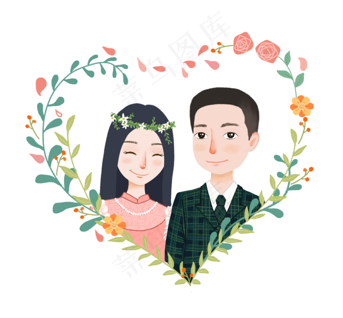 梦幻童话男女婚礼插画