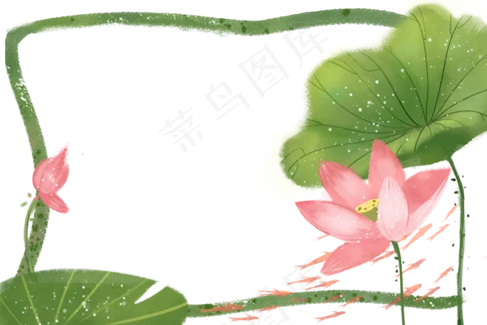 荷花边框夏日池塘荷花和金鱼
