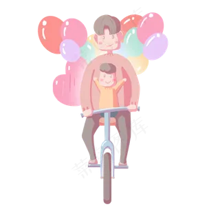 父亲节骑单车卡通人物简约清新免