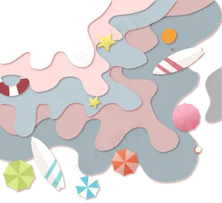 夏天多彩海滩卡通海浪剪纸