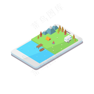 矢量手绘手机风景