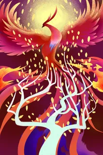 红色系卡通手绘风神话系列凤凰配图