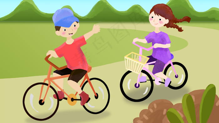 全民健身日骑车手绘插画