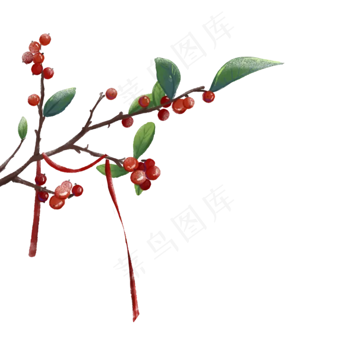水彩古风积雪的红果子的树枝(2000X2000(DPI:300))psd模版下载