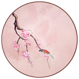 国风花鸟复古中国风古风花卉飞鸟,免抠元素