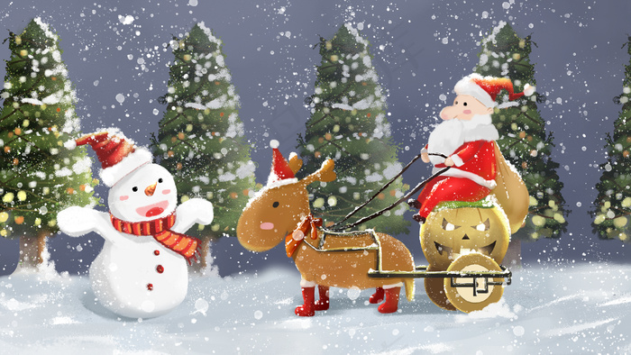 圣诞节-圣诞老人驯鹿南瓜车