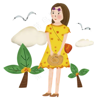 简约清新处暑夏天户外女孩旅行插