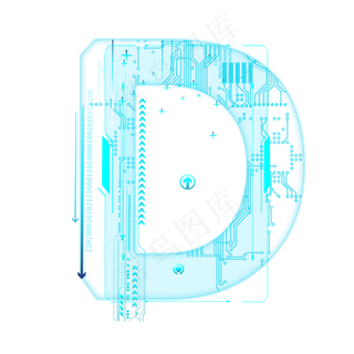 蓝色科技线条PSD字母D