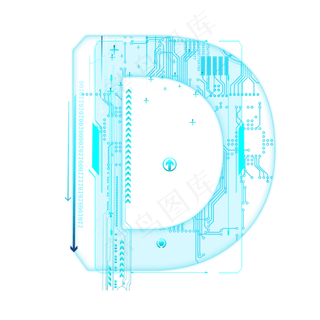 蓝色科技线条PSD字母D