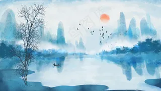 中国风水墨山水场景