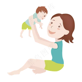 卡通手绘母亲陪宝宝玩耍