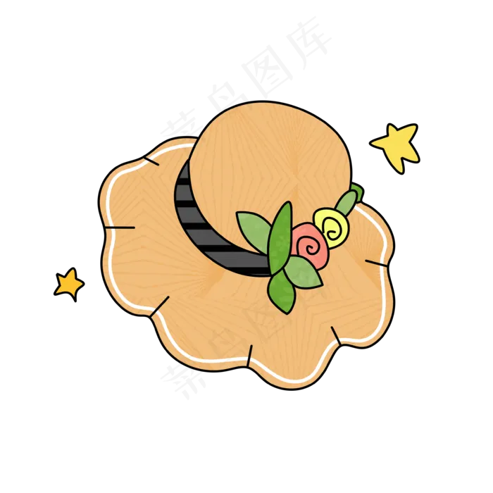 可爱花朵沙滩夏季草帽(3543X3543(DPI:299))psd模版下载