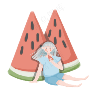 红色的西瓜和吃西瓜的女孩