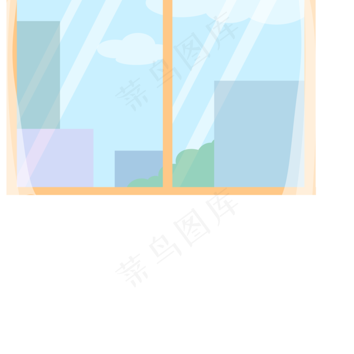 窗户窗外景色窗帘手绘插画psd,免抠元素