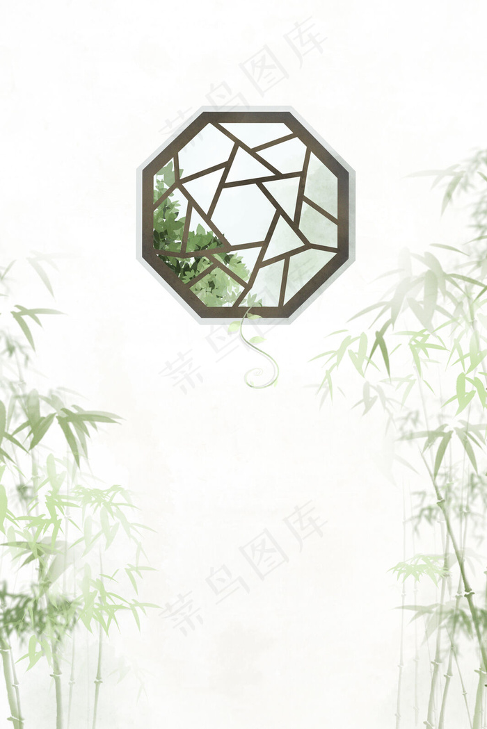 春天绿色清新森系花窗江南(3545X5315(DPI:300))psd模版下载