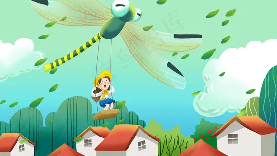 绿色系卡通手绘风夏景夏天配图