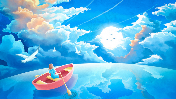 大海上的女孩治愈美景