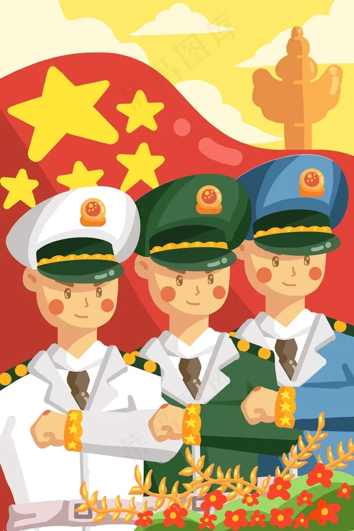 七一建党节军人红旗(3545*5315px 300 dpi )psd模版下载