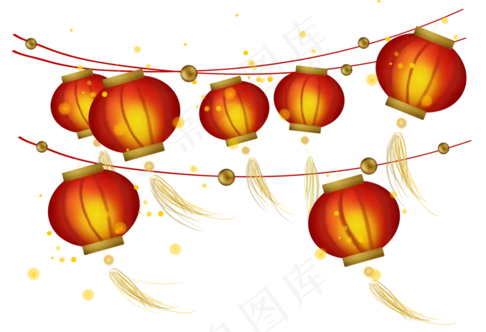 新年元宵节红色灯笼装饰,免抠元素(4710*3218px 300 dpi )psd模版下载