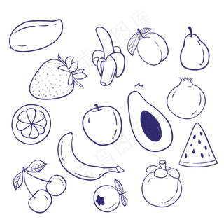 涂鸦圆珠笔线稿水果