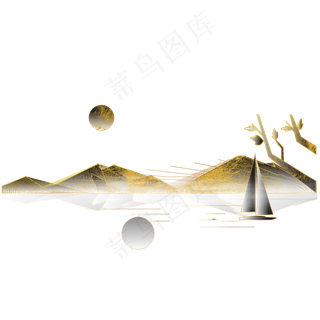 水墨古风描金山水