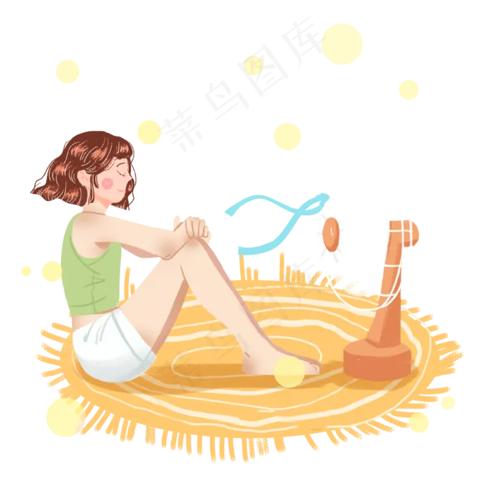 小暑女孩吹电扇解暑png(2000X2000(DPI:300))psd模版下载