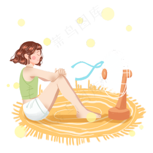 小暑女孩吹电扇解暑png