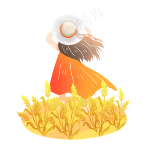 芒种麦穗麦子女生背影素材