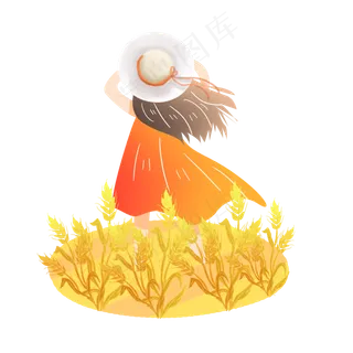 芒种麦穗麦子女生背影素材