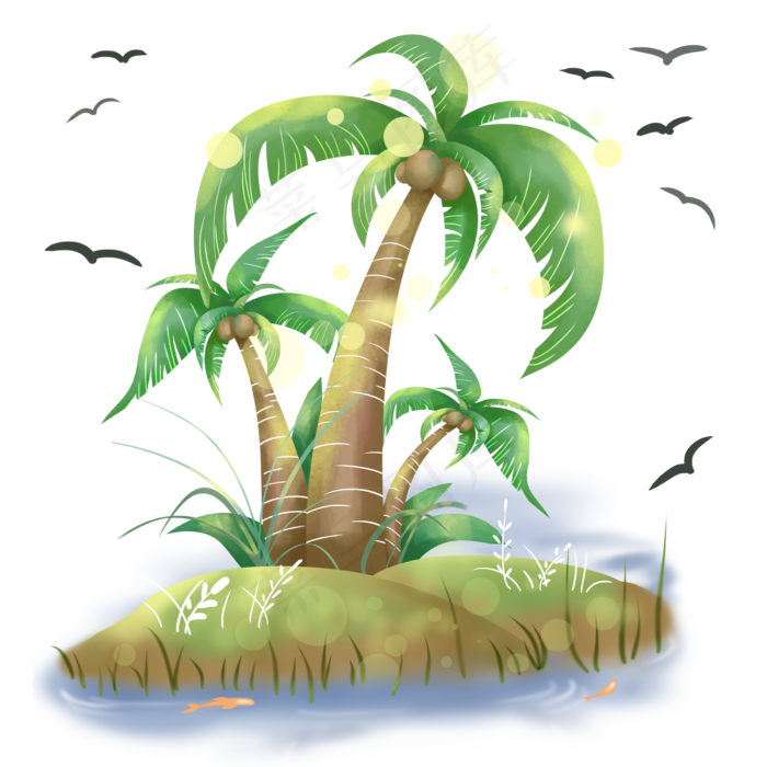 夏天椰树装饰插画,免抠元素