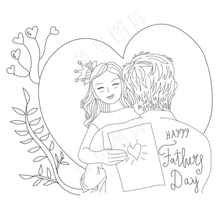 父亲节父女线稿矢量图