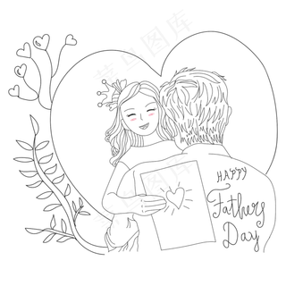 父亲节父女线稿矢量图