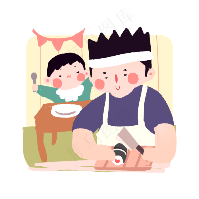 父子温馨可爱手绘插画