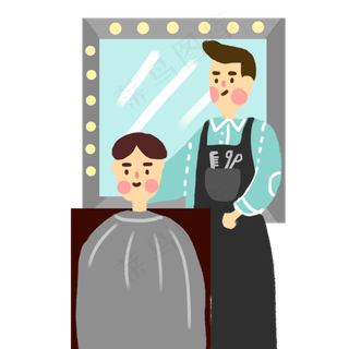 龙抬头去理发店箭头的男生,免抠元素