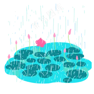 夏天下雨小雨荷塘