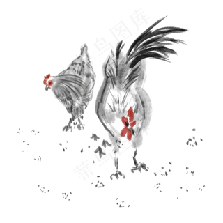 水墨国风手绘动物元素,免抠元素