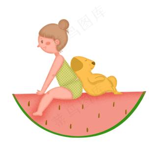 小暑大暑节气夏季西瓜少女