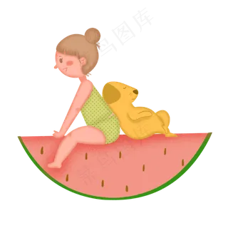小暑大暑节气夏季西瓜少女