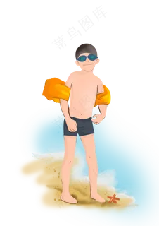 夏日游泳的小男孩