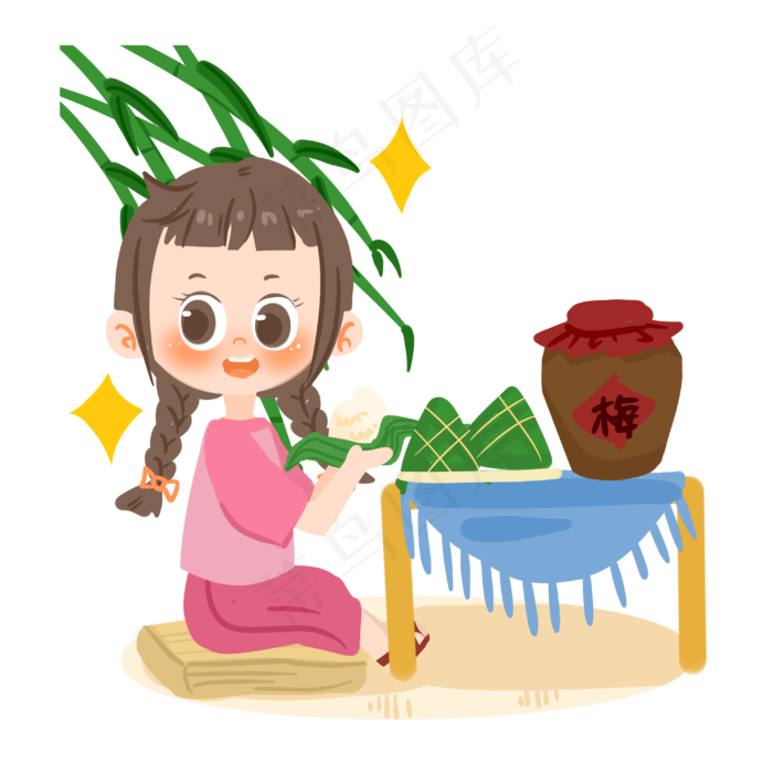 端午节卡通女孩吃粽子PNG素材(3000X3000(DPI:300))psd模版下载