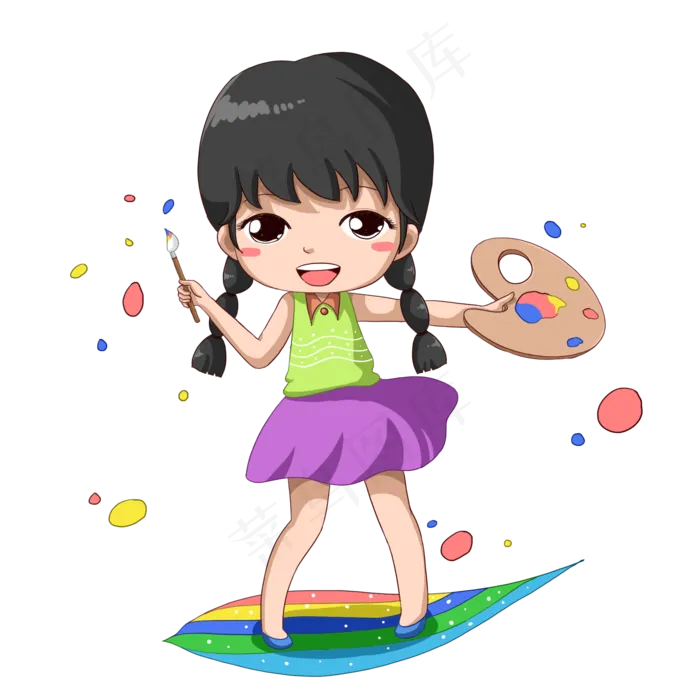 卡通画画小女孩(2000X2000(DPI:300))psd模版下载