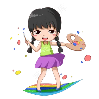 卡通画画小女孩