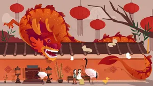 中国风建筑元素治愈系插图
