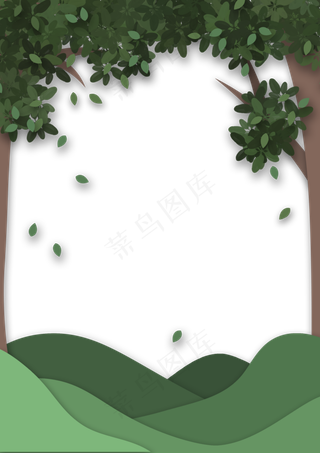 剪纸边框春天绿色绿植树叶树木春,免抠元素