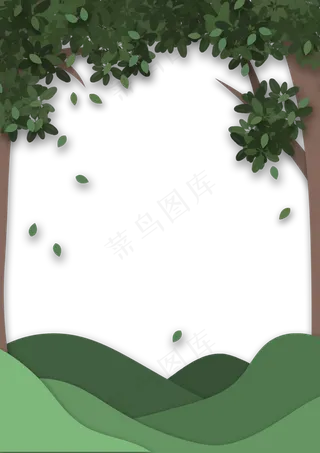 剪纸边框春天绿色绿植树叶树木春,免抠元素