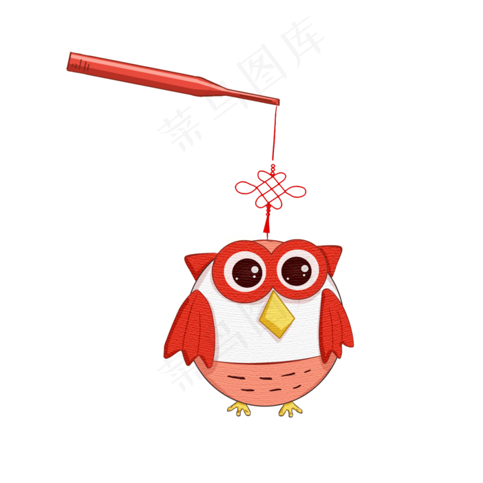 猫头鹰中秋节灯笼PNG中国结红色,免抠元素