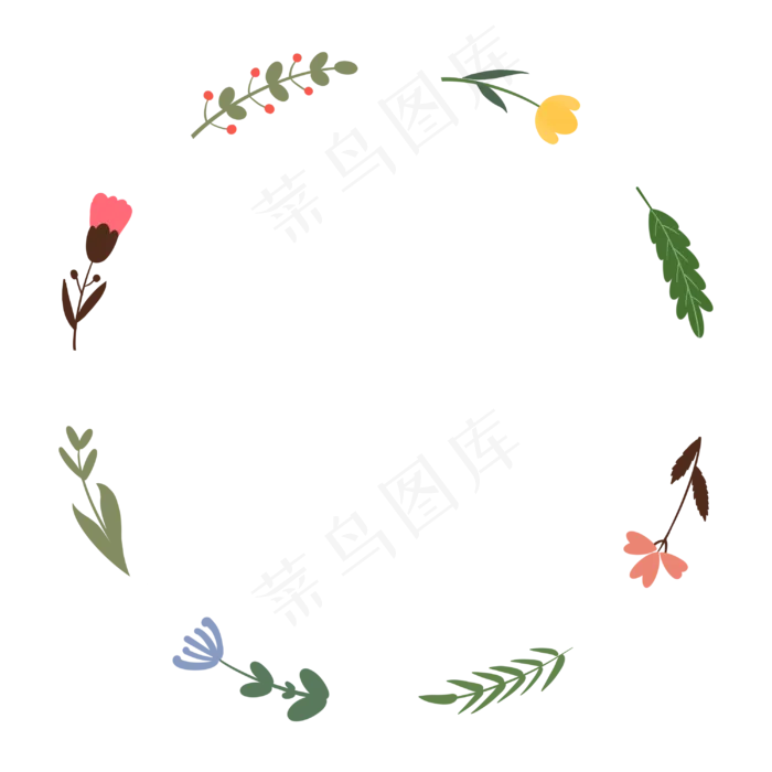 手绘小清新花朵花环边框,免抠元素(3000X3000(DPI:300))psd模版下载