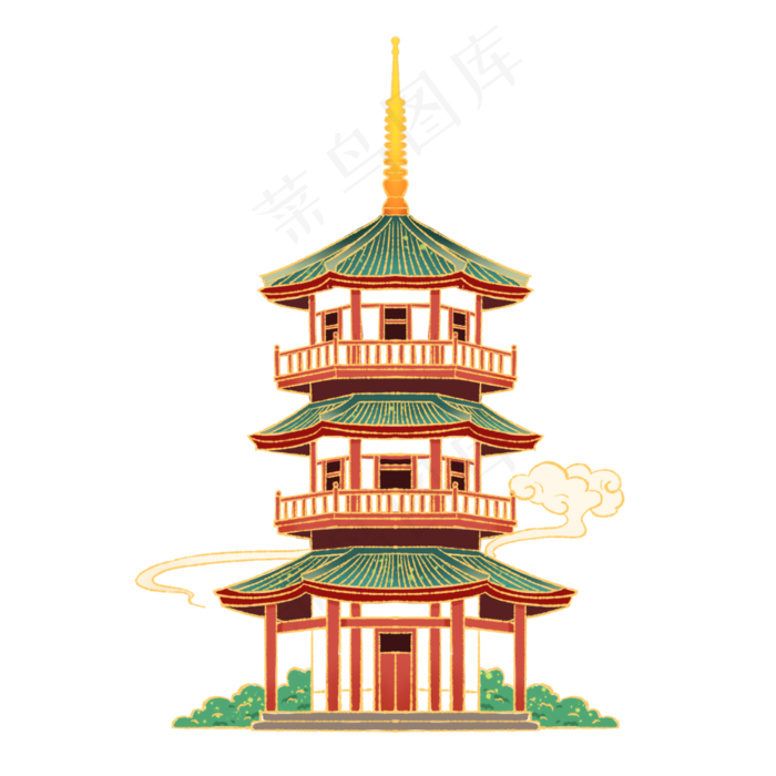 国潮中式建筑祥云寺庙