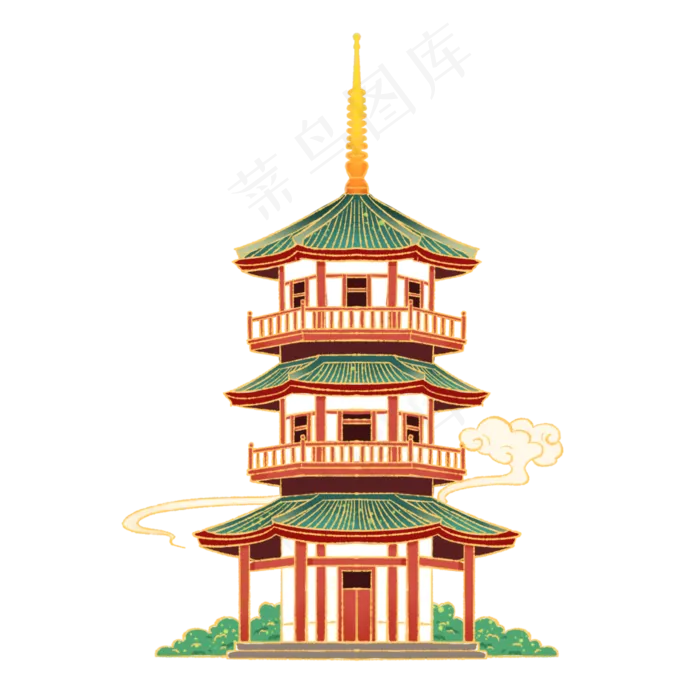 国潮中式建筑祥云寺庙(2000X2000(DPI:300))psd模版下载