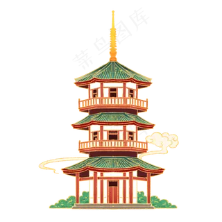 国潮中式建筑祥云寺庙